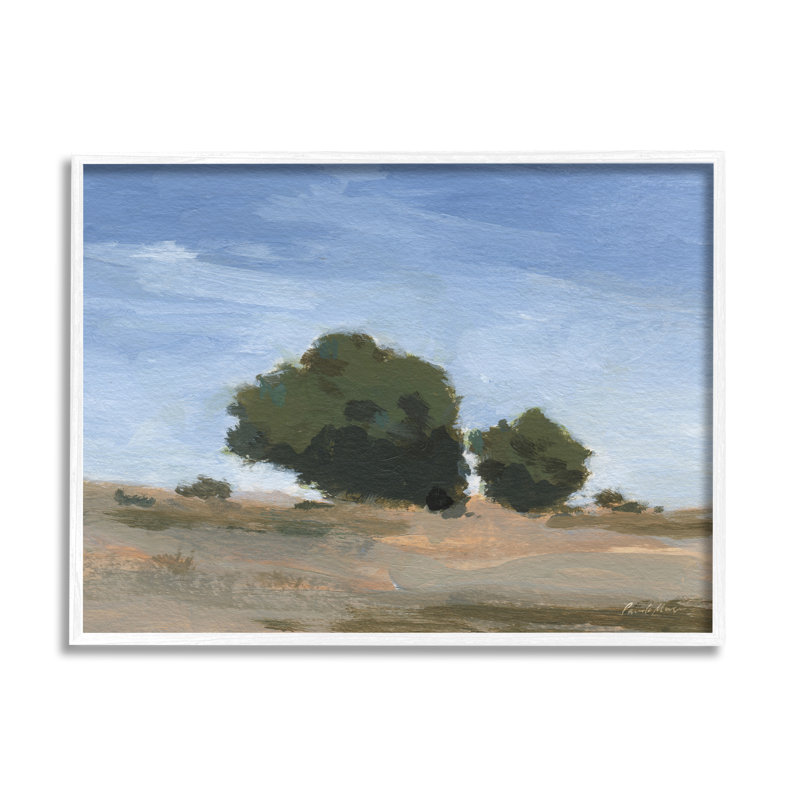 «Blue Sky Landscape On Wood» par Pamela Munger, peinture, Giclée encadrée blanc bord de mer, H 11 po x l 14 po x P 1,5 po