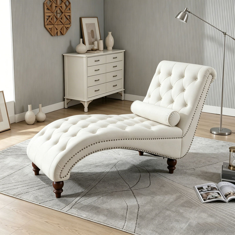 Fauteuil inclinable en velours capitonné, Beige