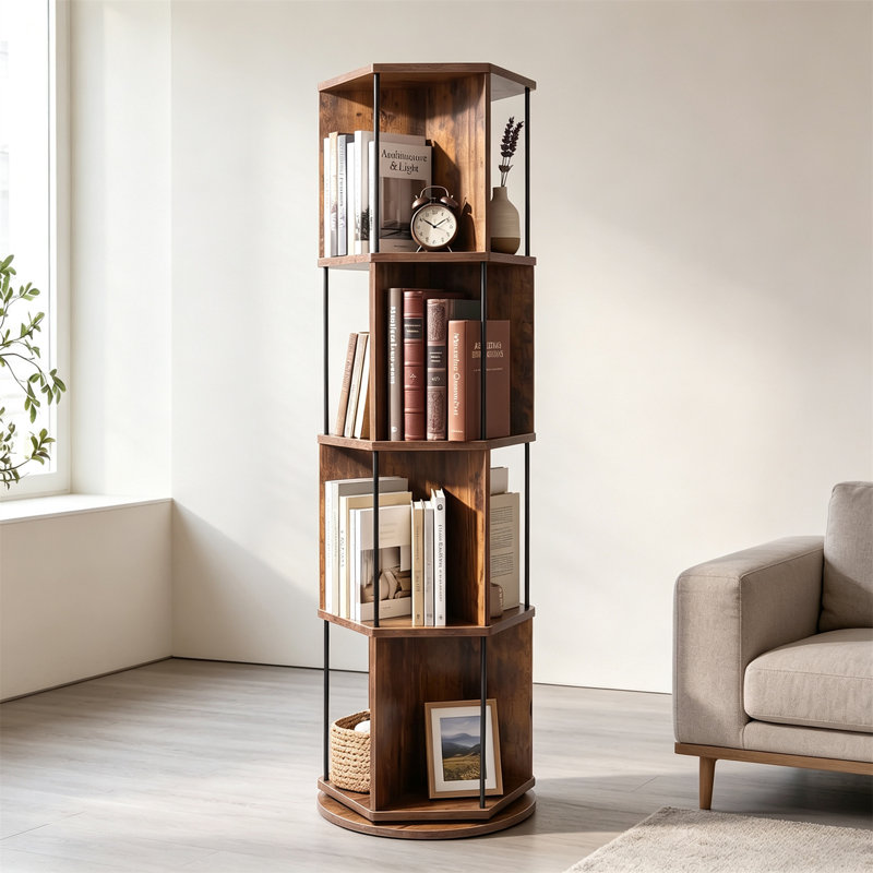 Corner Shelf, Rotating Bookshelf, Brown
