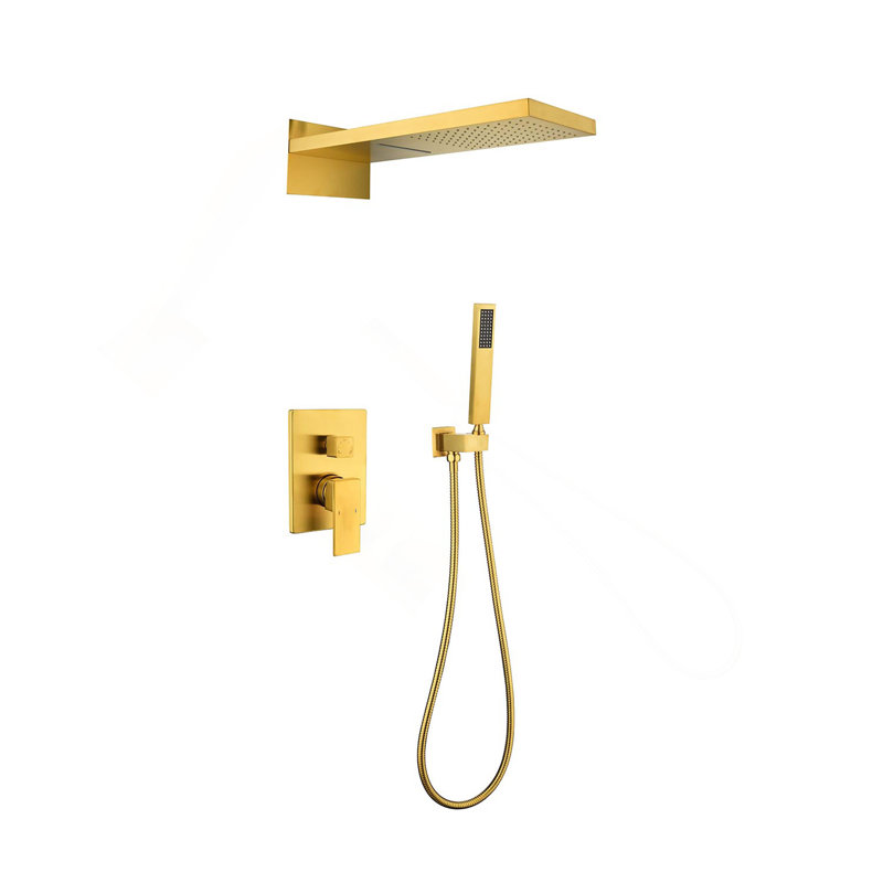 Wall Mounted Waterfall Rain Shower System, Brushed Gold