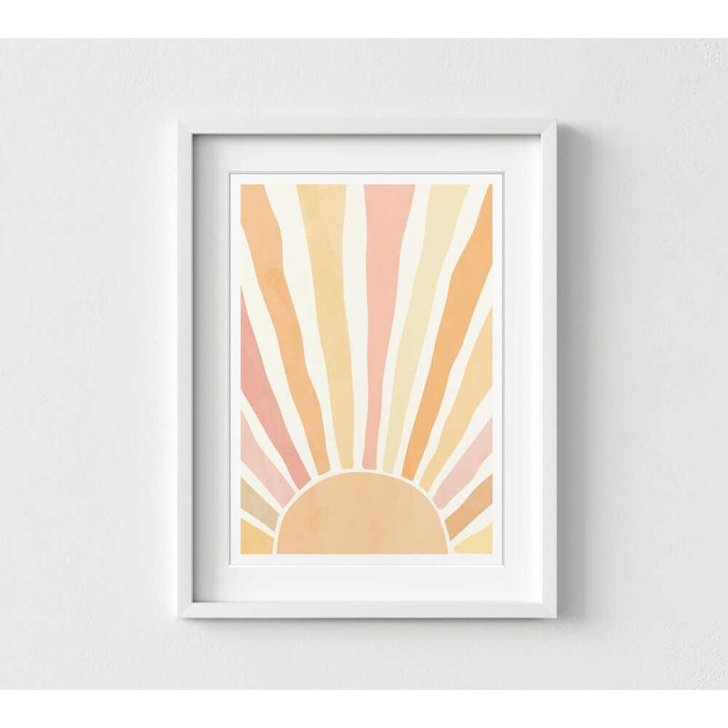 «Minimalist Pastel Sunrise Art - Boho Sun Ray», reproduction murale, H 32 po x l 24 po, Blanc