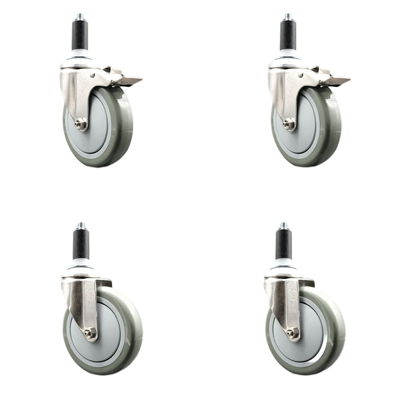 Ensemble de roulettes extensibles en poly pivotant avec 2 freins, H 5 po x l 5 po