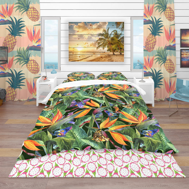 Twin Tropical Floral Microfiber Polyester Duvet Cover Set