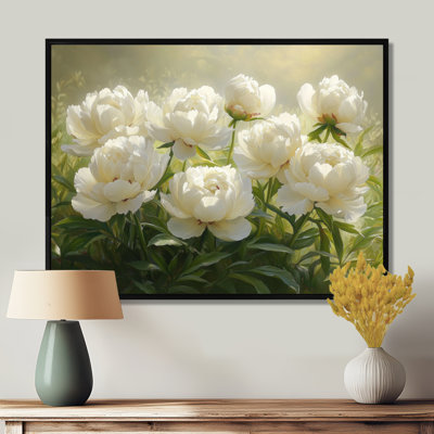 Reproduction d'art sur toile, "White Petal Serenity Of Peony Sunset I" - pivoines blanches