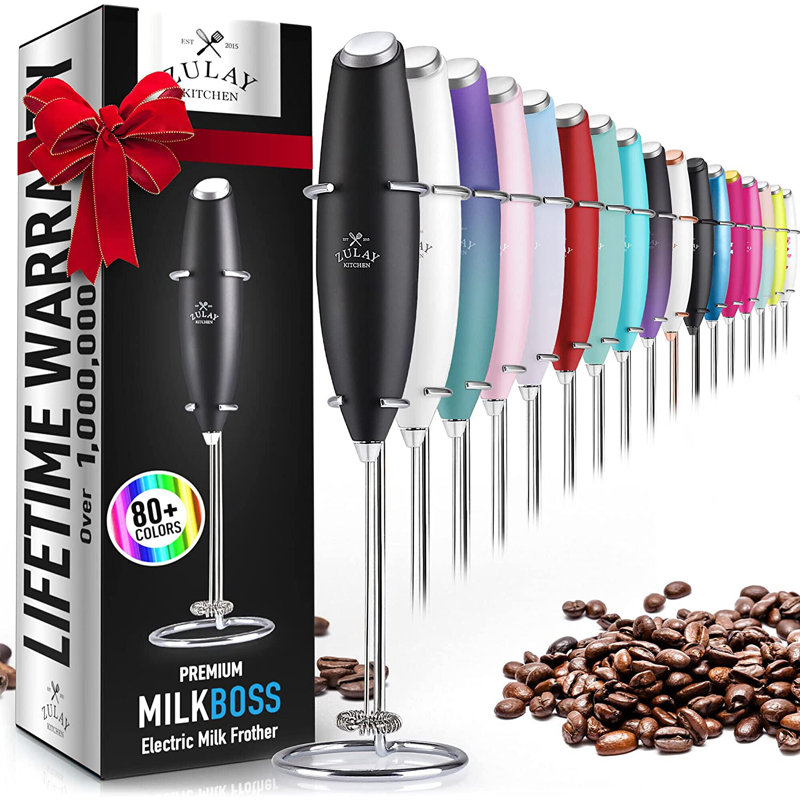 Black Modern Handheld Electric Milk Frother with Stand