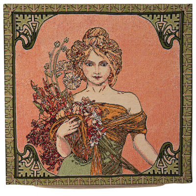  Mucha Spring I Cotton Throw Pillow Cover