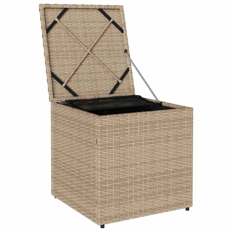 Cushion Box with Storage with Pillow Poly Rattan Outdoor Patio Solution, Beige/White
