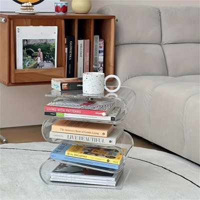 Table d'appoint / table basse en acrylique en forme de S - table d'appoint créative minimaliste moderne, tablette de chevet, porte-revues, décoration de luxe de style nordique