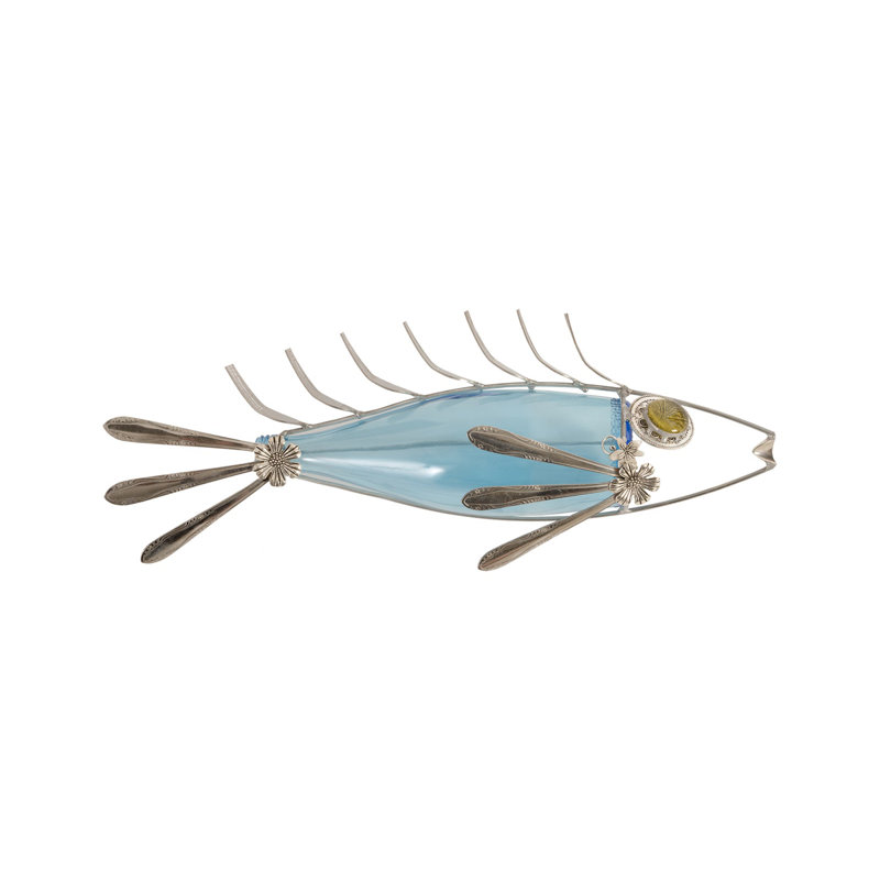 Poisson, cuillère, découvertes et verre