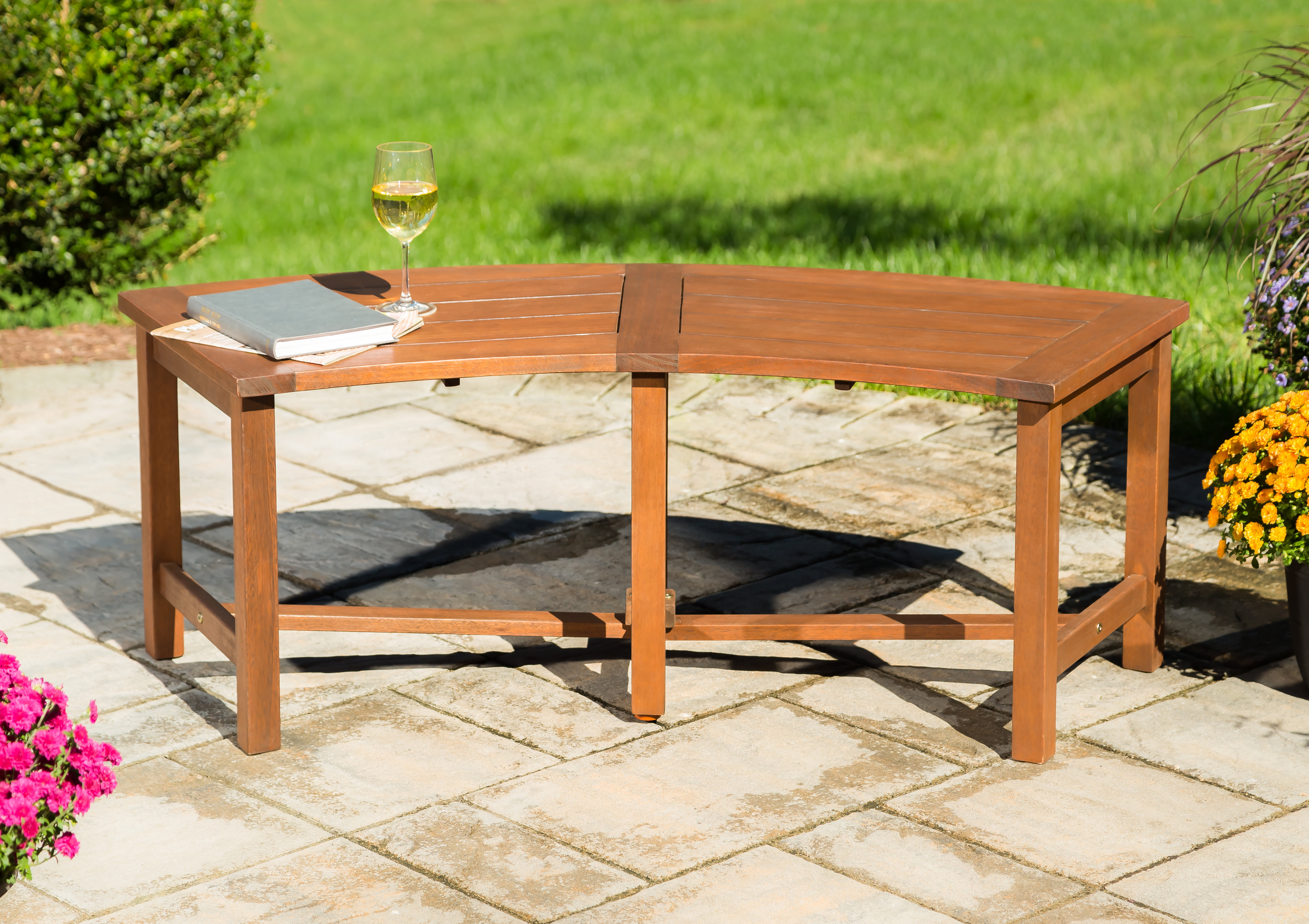 Curved Eucalyptus Wooden Picnic Bench