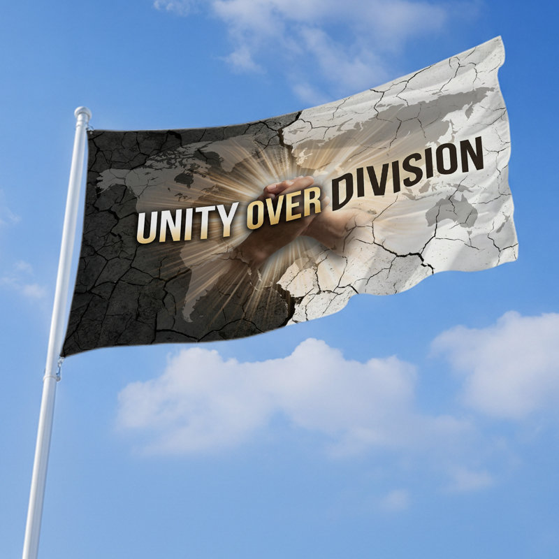 Drapeau extérieur Unity Over Division (1 x 1,5 pi) par - Polyester durable et résistant à la décoloration, bords nets et œillets en laiton - Drapeau de guerre et de paix imprimé en HD - Fabriqué aux États-Unis