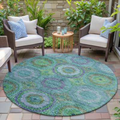 Tapis bleu sarcelle Xhevrie lavable à la machine intérieur / extérieur