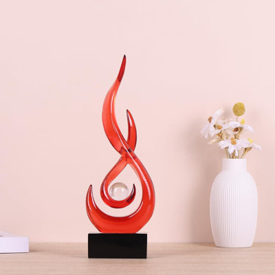Sculpture moderne en résine abstraite rouge flamme