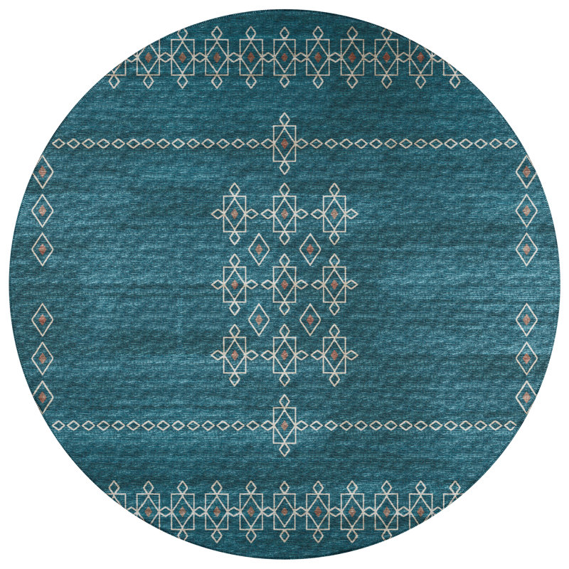 Anber Chenille Washable Southwestern Indoor / Outdoor Rug, Round 8'
