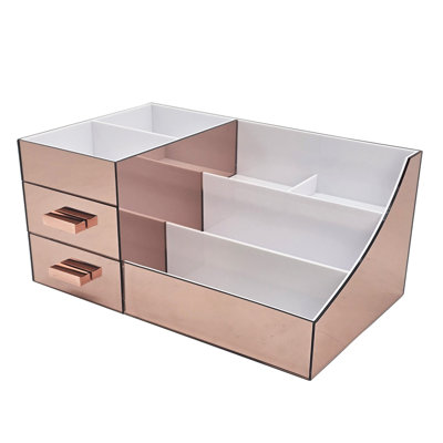 Ondisplay Cindy Tiered 2 Drawer Mirrored Acrylic Makeup/jewelry Organizer For Bathroom Vanity/desktop