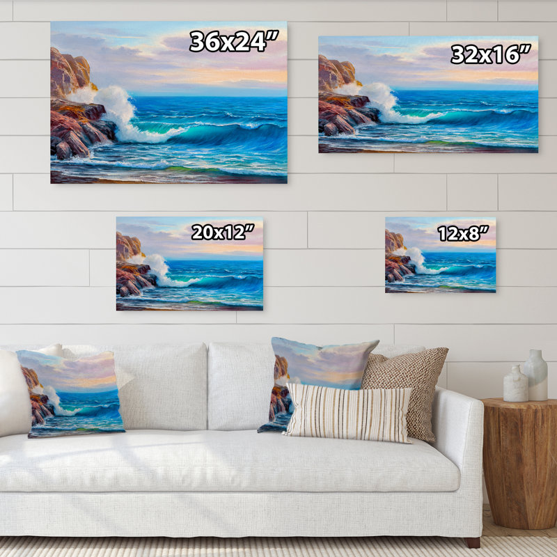 Morning Sunlight On The Sea Waves VI - Décoration murale nautique et côtière en toile, H 12 po x l 20 po x P 1 po