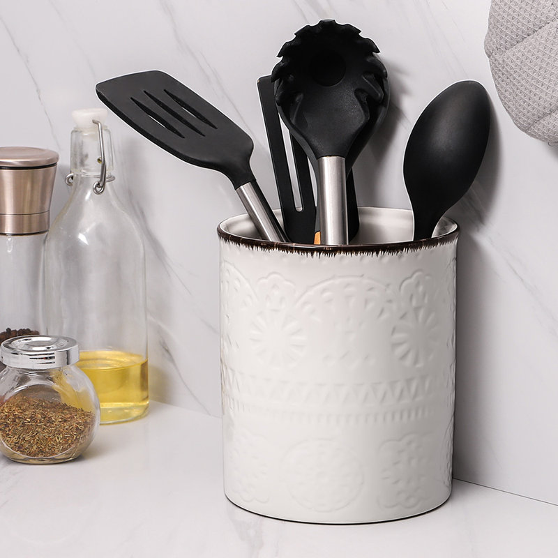 Pot de cuisine en céramique embossée beige 6,2 po, Beige
