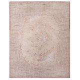 Ivory Antique American Hooked Room Size Wool 1920s Rug