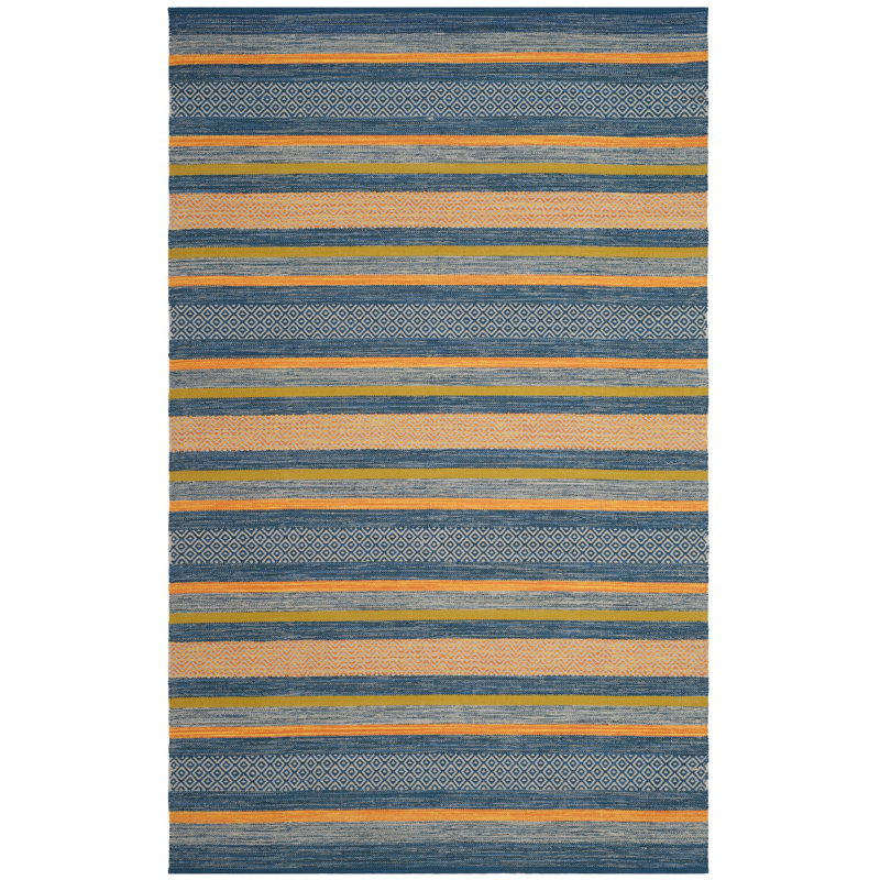 Gaillard Hand Woven Cotton Striped Rug, Rectangle 4' x 6'