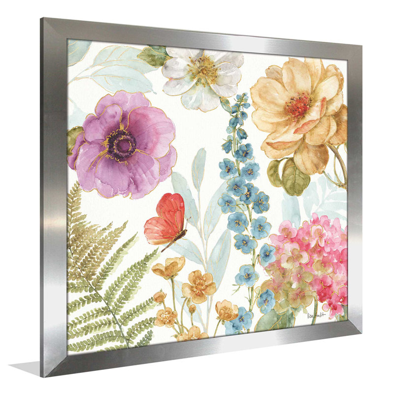 " Rainbow Seeds Flowers III ", 25.5" H x 25.5" W x 1" D, Silver Framed