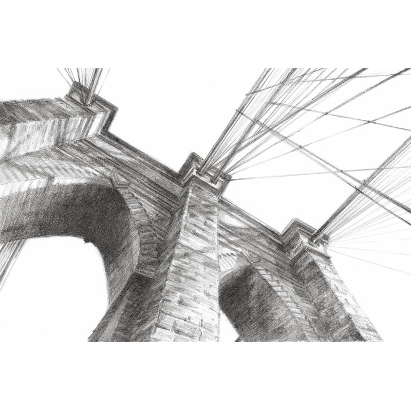 Brooklyn Bridge Panorama - Drawing, 20 cm H x 30 cm W, Wrapped Canvas