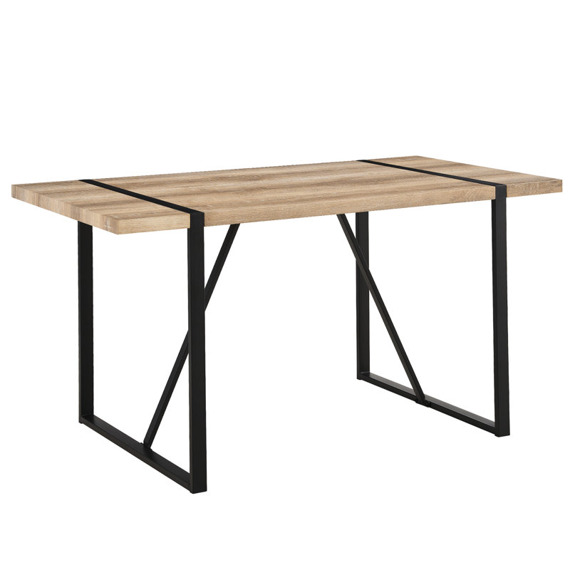 55" Rectangular Industrial Dining Table, Wood Tabletop And Metal Legs, Easy To Clean Maintain Table With Top Modern Rustic Style, Seats 4-6 Persons