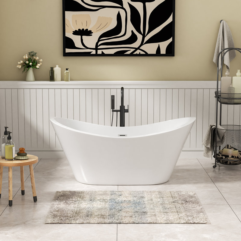 Baignoire de trempage blanche autoportante moderne en acrylique 59 "x 29,5" avec bonde