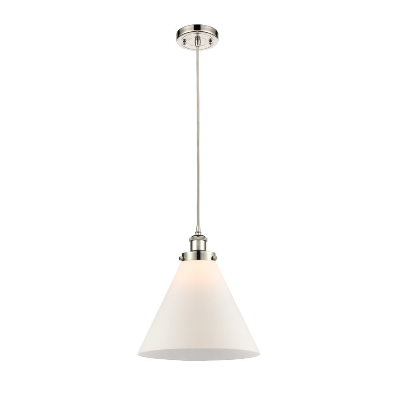 Luminaire suspendu conique à 1 lumière Gendron, Ampoule non incluse, Blanc mat, Nickel poli