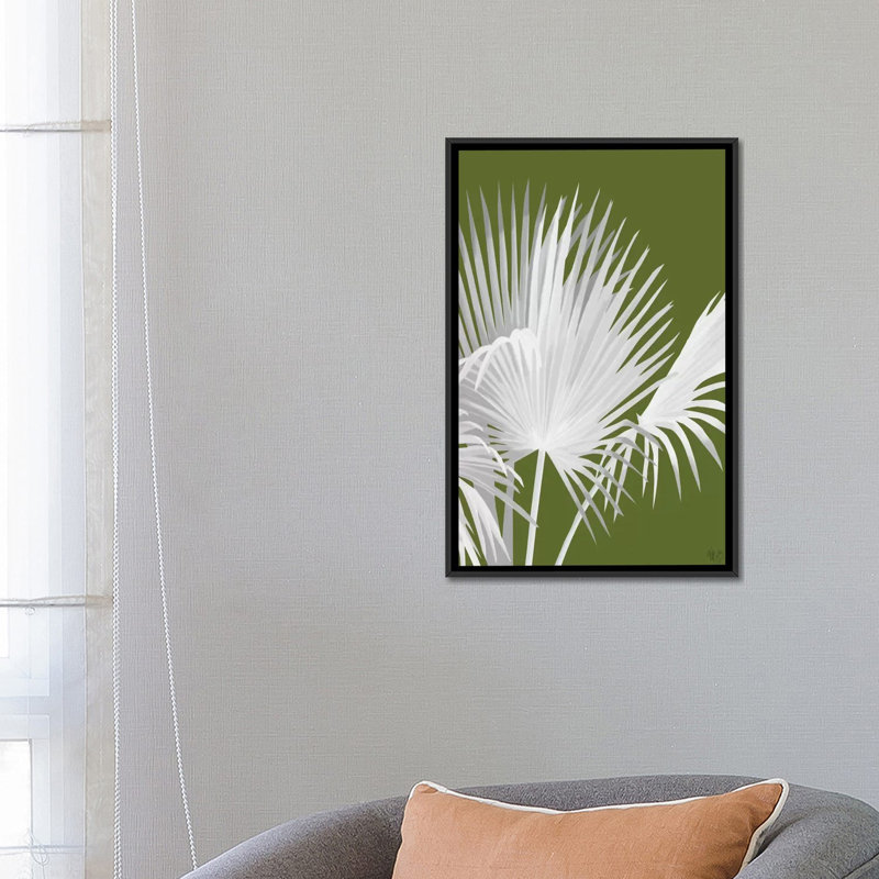 «Fan Palm IV», impression sur toile, H 26 po x l 18 po x P 1,5 po, Toile avec cadre noir, Pas de tapis