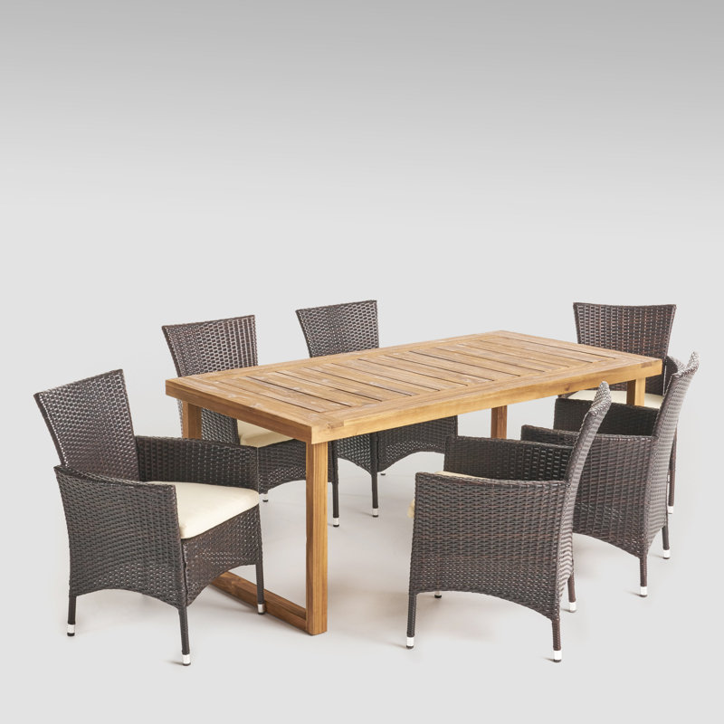 6 - Person Acacia Patio Dining Set with Rectangular Table , Cushions Included