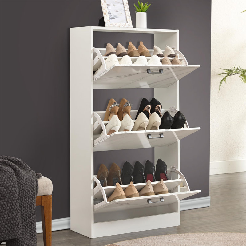 18 Pair Shoe Storage Cabinet, Marble White