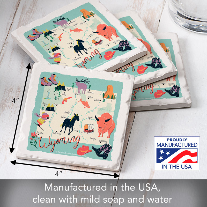 Ensemble de 4 sous-verres en pierre roulée Wyoming Home State