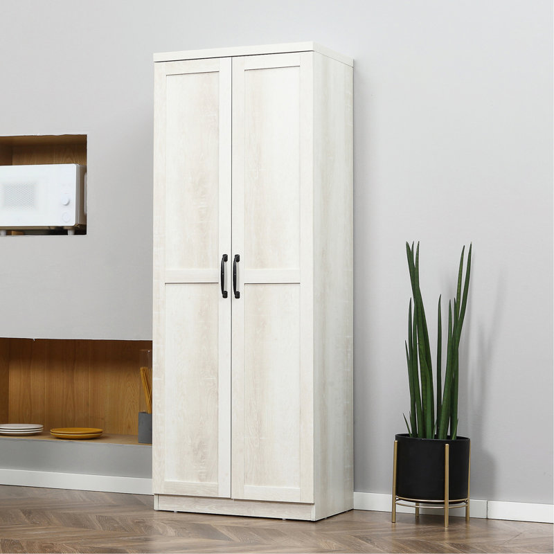 63" 2-Door Kitchen Pantry, Freestanding Storage Cabinet With 5-Tier Shelving And 2 Adjustable Shelves For Dining Room, Antique White