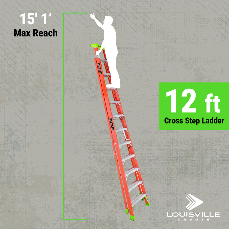 WFX Utility, 12 Ft, Fibreglass Cross Step Ladder, Type Ia, 300 Lb Load Capacity, 5D5E3D575DF44B0E9E8BE59926ADE3F6