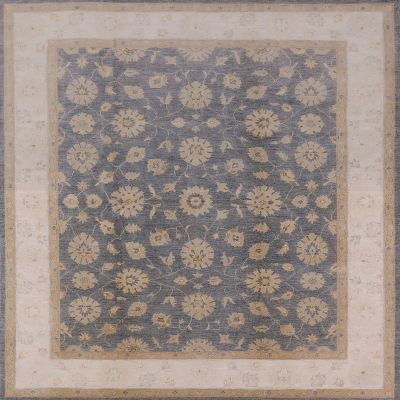 Tapis oriental bleu / beige Niglaes, Carré 8 pi