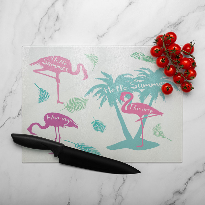 Palm & Flamingo Glass Chopping Board