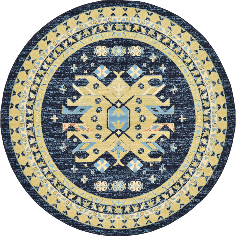 Tapis bleu marine Eesi Southwestern, Rond 8 pi