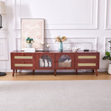 70" Rattan Tv Stands With 3 Cabinets & 2 Drawers,Led Light Entertainment Center For Tv Up To 80"