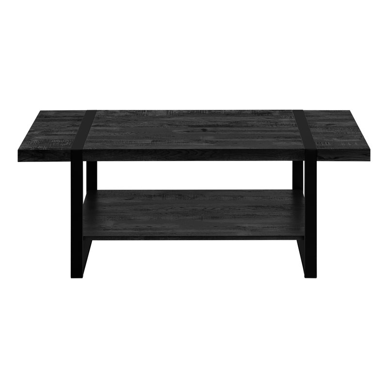 Table de salon rectangulaire noire - L 48 po, style moderne avec tablette fixe et pieds en métal, rangement pour la chambre, pieds