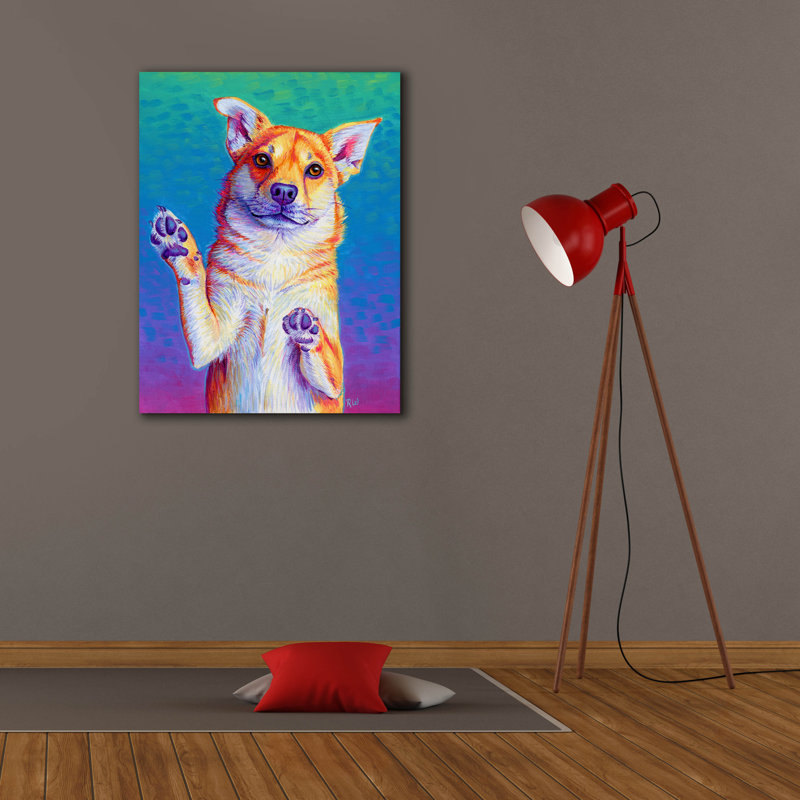 «Cute Rainbow Dog» par Rebecca Wang, art mural sur toile, H 34 po x l 26 po