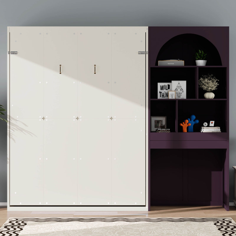 Lit escamotable avec armoire arquée à DEL encastrée, lit escamotable mural, armoire de rangement, tiroir pour chambre à coucher, bureau