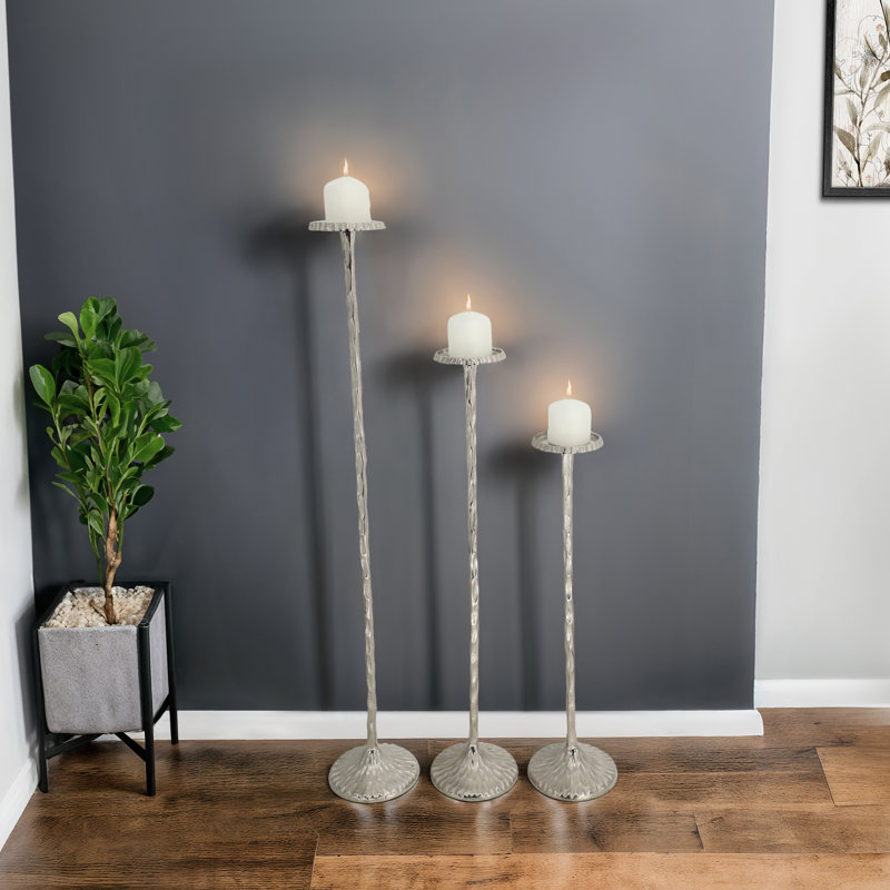Modern Decorative Candle Holders - Set of 3 Tall Metal Floor Candle Stands for Pillar Candles, Perfect for Centerpieces, Dining Rooms, and Home Accents, 26", 32", 40"
