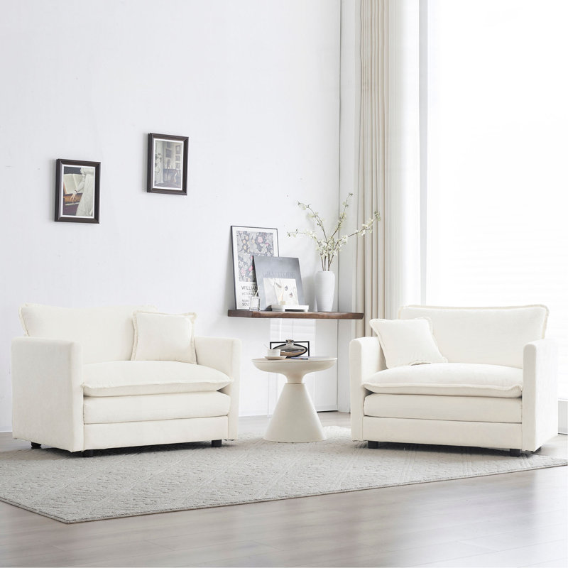 Ensemble de 2 fauteuils d'appoint haut de gamme avec coussin décoratif, revêtu de chenille, pour un confort et un style de salon améliorés