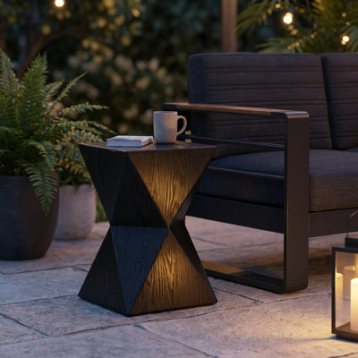 Modern Abstract Hourglass Design Concrete Accent Table with Smooth Wood Grain Texture