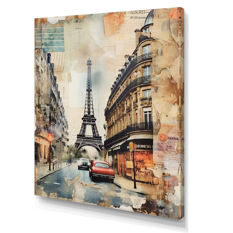 Collage rétro Paris Nostalgia I, Toile tendue, H 32 po x l 16 po x P 1 po