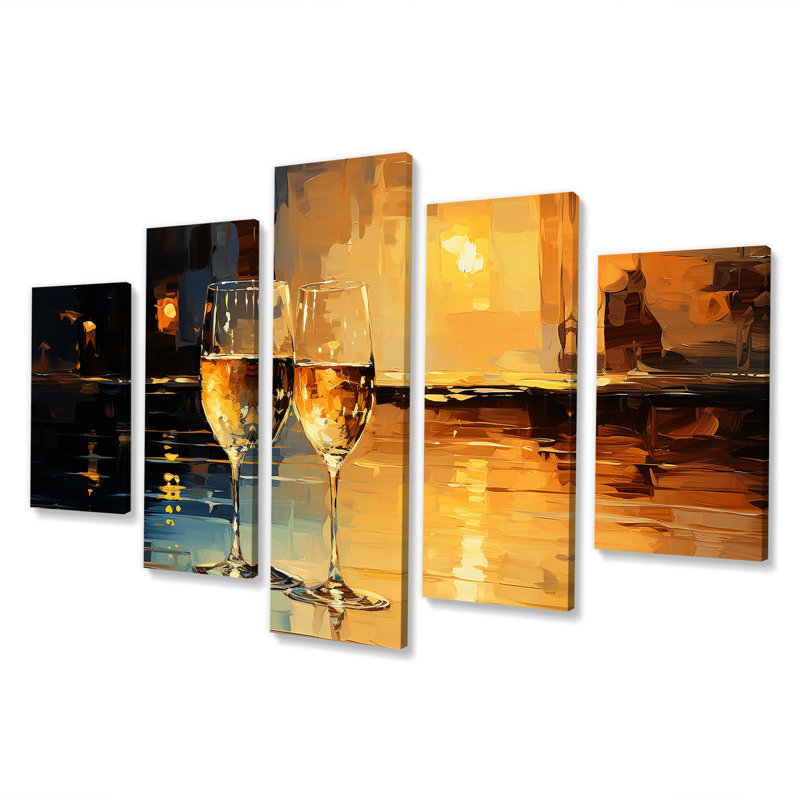 Verre à champagne Golden Fizz I - ensemble d'art mural multicolore champagne