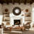 Bogar Boho Round Wall Mirror 48" Black and Natural Mango Wood Lattice Frame Modern Decorative Accent for Home Office Bedroom Living Room Decor MDF Backing Rustic Artisan Design