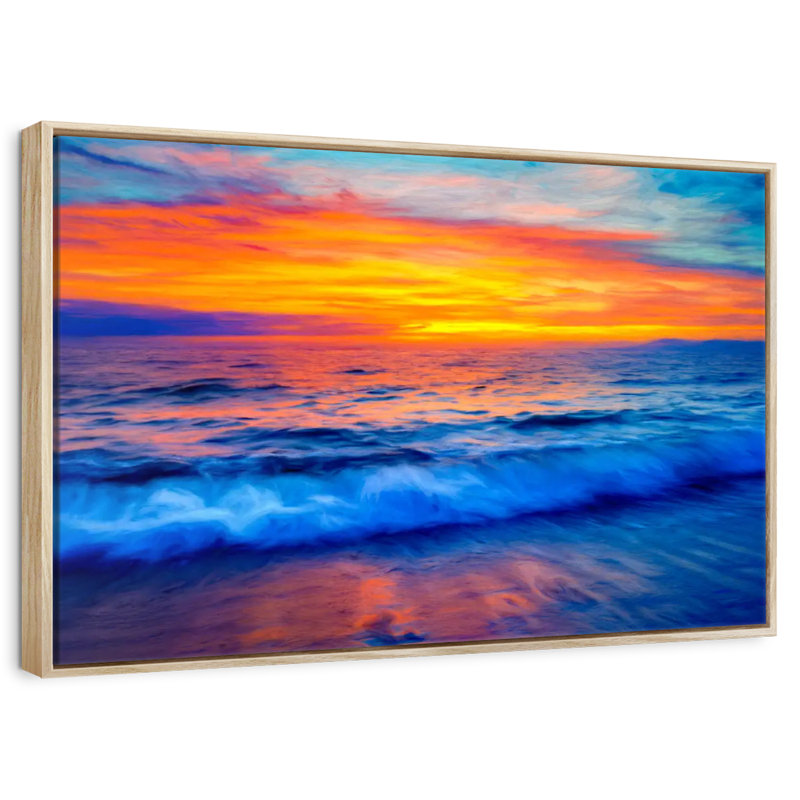 Coucher de soleil hypnotique, Cadre flottant en bois naturel, 19 po x 13 po