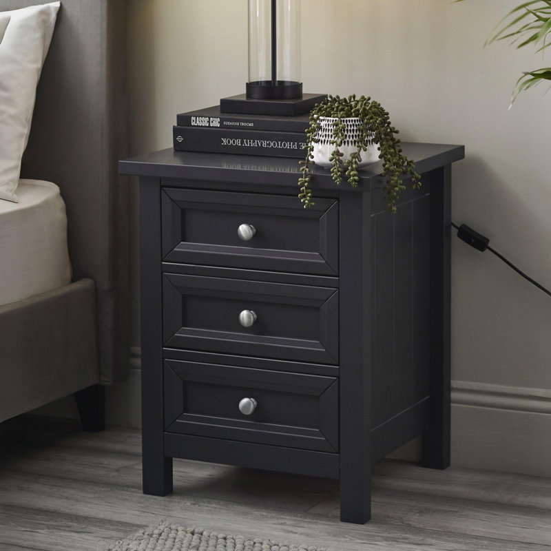 Jarin 48cm W Manufactured Wood Bedside Table, Anthracite Lacquered