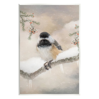 Art mural Stupell Industries, oiseau sur une branche d'hiver par Kelley Parker